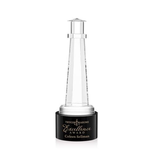 Corporate Awards - Crystal Awards - Lighthouse Black on Marvel Base People Crystal Award