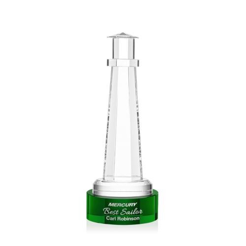 Corporate Awards - Crystal Awards - Lighthouse Green on Stanrich Base People Crystal Award