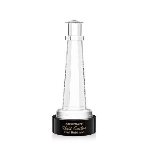 Corporate Awards - Crystal Awards - Lighthouse Black on Stanrich Base People Crystal Award