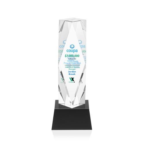 Corporate Awards - Crystal Awards - Toscana Full Color Black on Base Obelisk Crystal Award