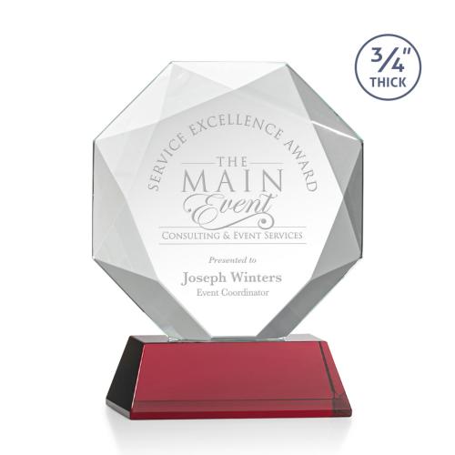 Corporate Awards - Crystal Awards - Bradford Red on Newhaven Base Crystal Award