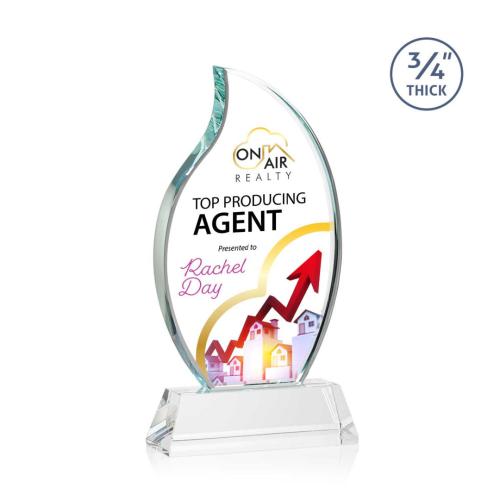 Corporate Awards - Crystal Awards - Croydon Full Color Clear on Newhaven Base Flame Crystal Award