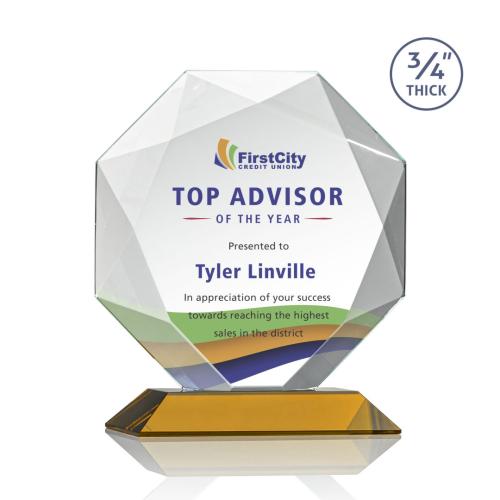 Corporate Awards - Crystal Awards - Bradford Full Color Amber Crystal Award