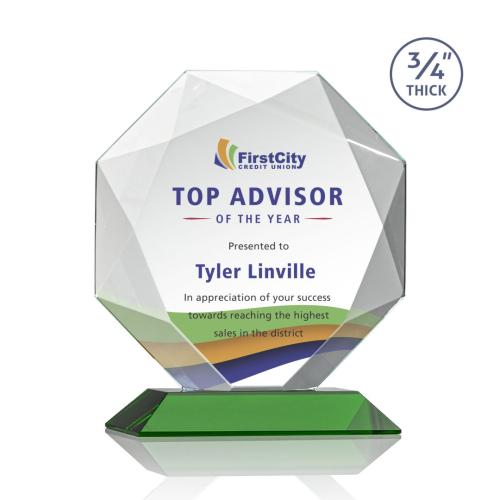 Corporate Awards - Crystal Awards - Bradford Full Color Green Crystal Award