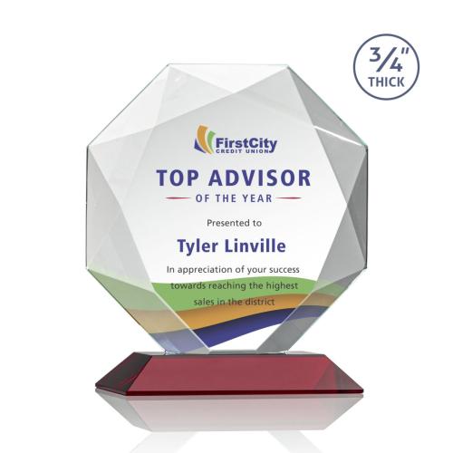 Corporate Awards - Crystal Awards - Bradford Full Color Red Crystal Award