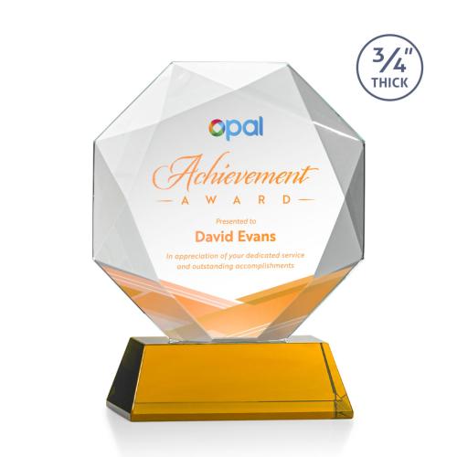 Corporate Awards - Crystal Awards - Bradford Full Color Amber on Newhaven Base Crystal Award