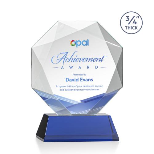 Corporate Awards - Crystal Awards - Bradford Full Color Blue on Newhaven Base Crystal Award