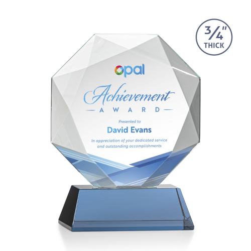 Corporate Awards - Crystal Awards - Bradford Full Color Sky Blue on Newhaven Base Crystal Award