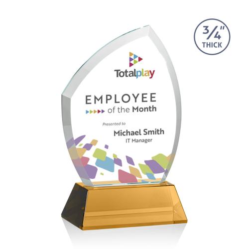 Corporate Awards - Crystal Awards - Daltry Full Color Amber on Newhaven Base Abstract / Misc Crystal Award