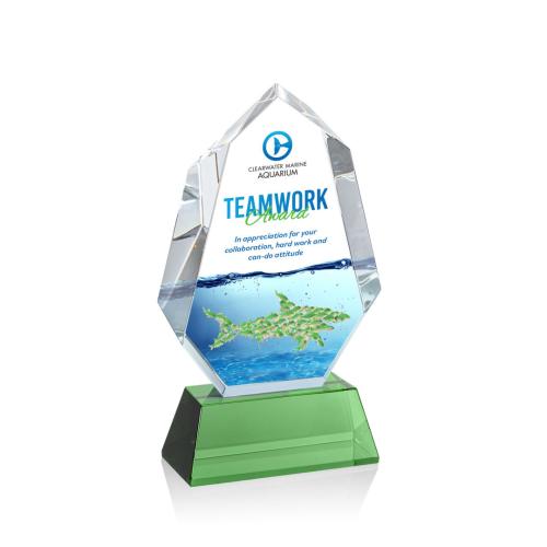 Corporate Awards - Crystal Awards - Norwood Full Color Green on Newhaven Base Crystal Award