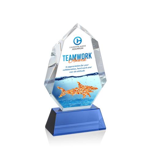 Corporate Awards - Crystal Awards - Norwood Full Color Blue on Newhaven Base Crystal Award