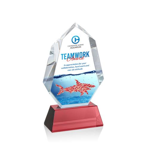 Corporate Awards - Crystal Awards - Norwood Full Color Red on Newhaven Base Crystal Award