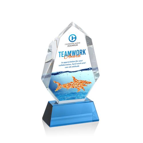 Corporate Awards - Crystal Awards - Norwood Full Color Sky Blue on Newhaven Base Crystal Award