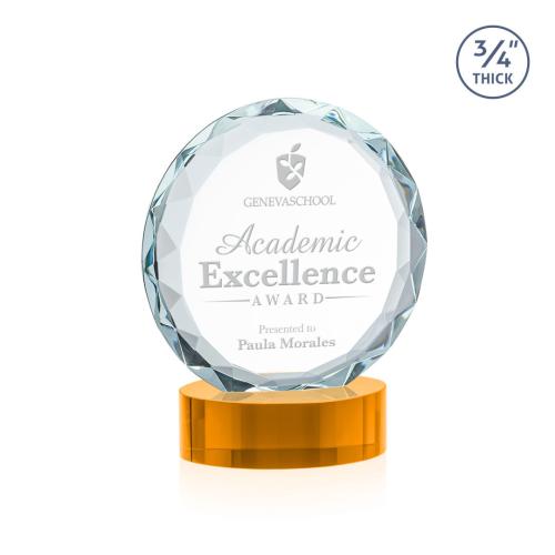 Corporate Awards - Crystal Awards - Centura Amber on Alberton Base Circle Crystal Award