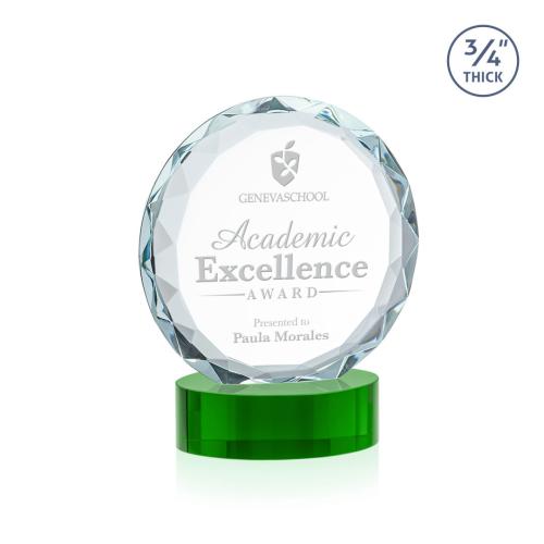 Corporate Awards - Crystal Awards - Centura Green on Alberton Base Circle Crystal Award