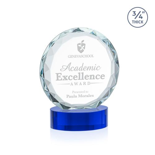 Corporate Awards - Crystal Awards - Centura Blue on Alberton Base Circle Crystal Award