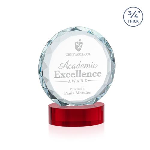 Corporate Awards - Crystal Awards - Centura Red on Alberton Base Circle Crystal Award