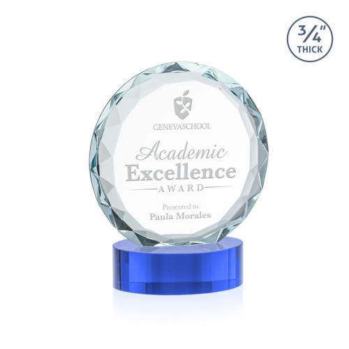 Corporate Awards - Crystal Awards - Centura Sky Blue on Alberton Base Circle Crystal Award