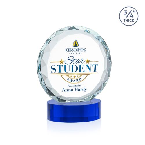Corporate Awards - Crystal Awards - Centura Full Color Blue on Alberton Base Circle Crystal Award