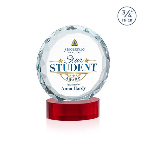 Corporate Awards - Crystal Awards - Centura Full Color Red on Alberton Base Circle Crystal Award
