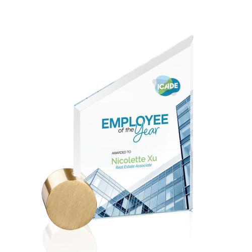 Corporate Awards - Crystal Awards - Cooper Full Color  Starfire/Gold Circle Crystal Award