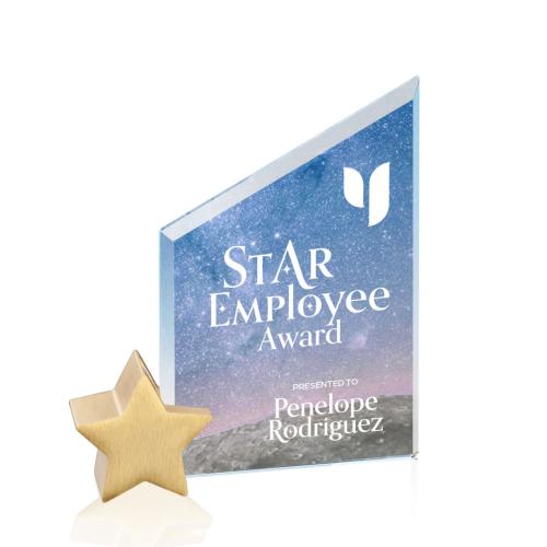 Corporate Awards - Crystal Awards - Cooper Full Color fire/Gold Star Crystal Award