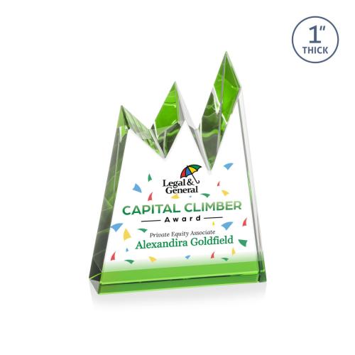 Corporate Awards - Crystal Awards - Alpine Full Color Green Peak Crystal Award