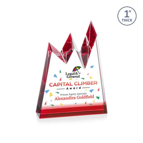 Corporate Awards - Crystal Awards - Alpine Full Color Red Peak Crystal Award
