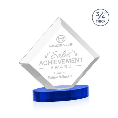 Corporate Awards - Crystal Awards - Belaire Blue on Alberton Base Crystal Award