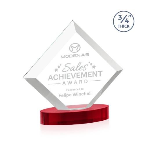 Corporate Awards - Crystal Awards - Belaire Red on Alberton Base Crystal Award