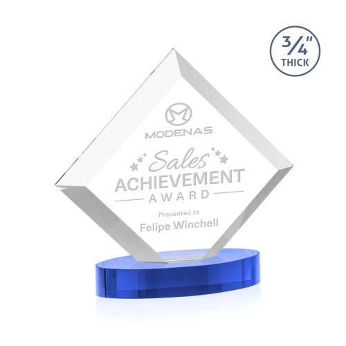 Corporate Awards - Crystal Awards - Belaire Sky Blue on Alberton Base Crystal Award