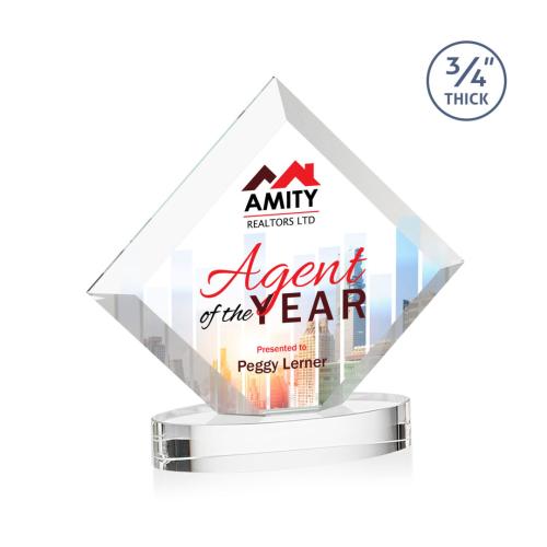 Corporate Awards - Crystal Awards - Belaire Full Color Clear on Alberton Base Crystal Award