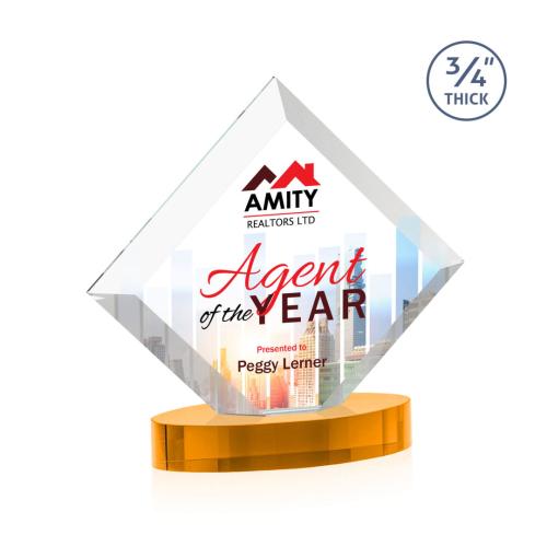 Corporate Awards - Crystal Awards - Belaire Full Color Amber on Alberton Base Crystal Award