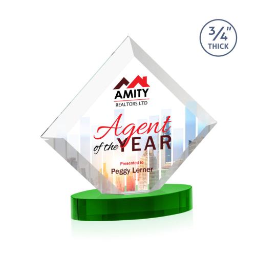 Corporate Awards - Crystal Awards - Belaire Full Color Green on Alberton Base Crystal Award