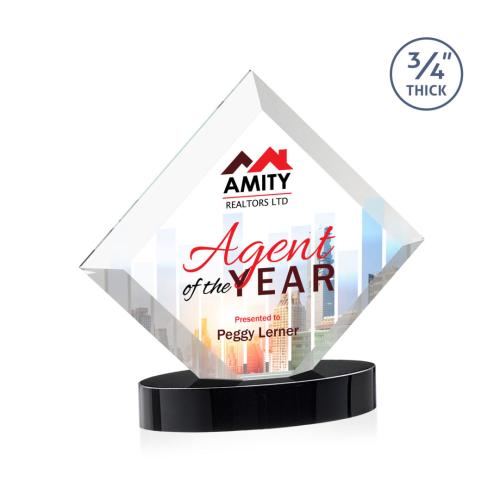 Corporate Awards - Crystal Awards - Belaire Full Color Black on Alberton Base Crystal Award