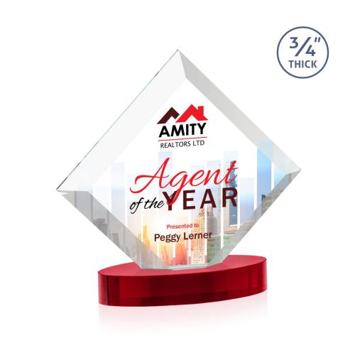 Corporate Awards - Crystal Awards - Belaire Full Color Red on Alberton Base Crystal Award