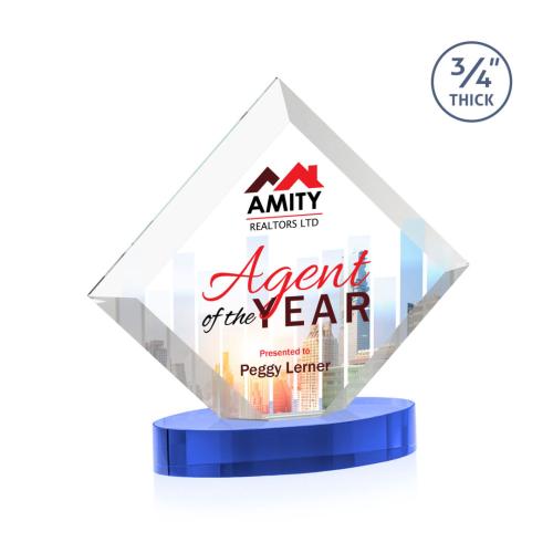 Corporate Awards - Crystal Awards - Belaire Full Color Sky Blue on Alberton Base Crystal Award