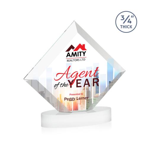 Corporate Awards - Crystal Awards - Belaire Full Color White on Alberton Base Crystal Award