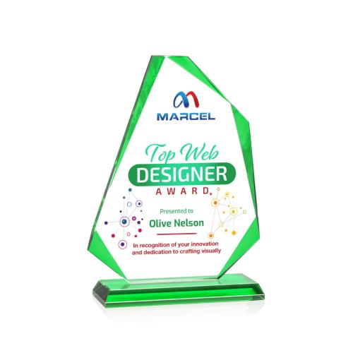 Corporate Awards - Crystal Awards - Hillmont Full Color Green Abstract / Misc Crystal Award