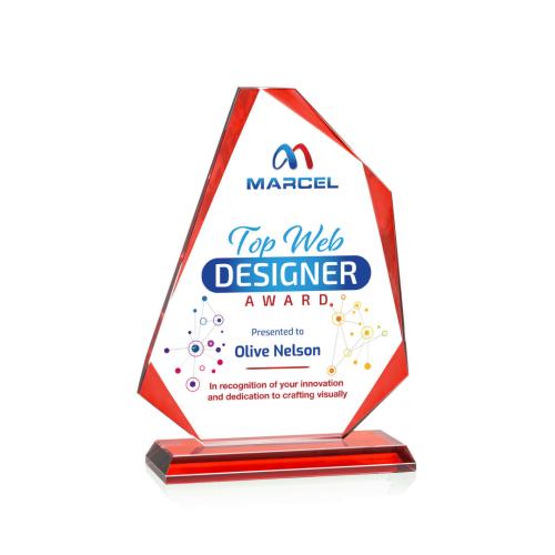 Corporate Awards - Crystal Awards - Hillmont Full Color Red Abstract / Misc Crystal Award
