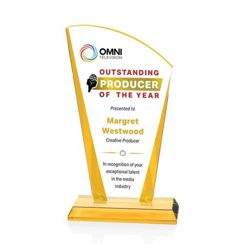 Corporate Awards - Crystal Awards - Merivale Full Color Gold Sail Crystal Award