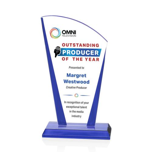 Corporate Awards - Crystal Awards - Merivale Full Color Blue Sail Crystal Award