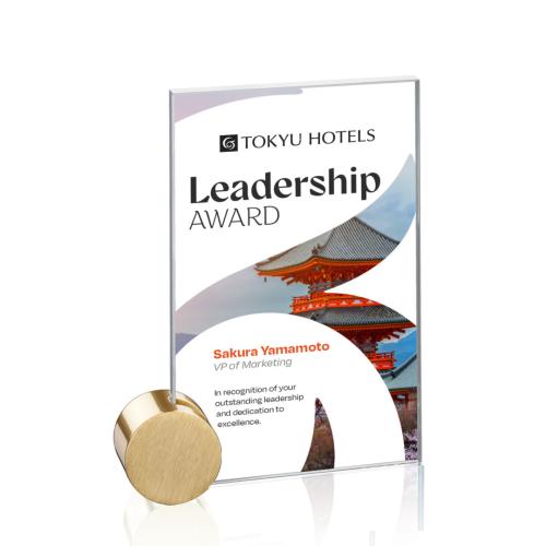 Corporate Awards - Crystal Awards - Bermuda Full Color Starfire/Gold Circle Rectangle Crystal Award