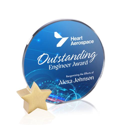 Corporate Awards - Crystal Awards - Verdunn Full Colorfire/Gold Star Crystal Award