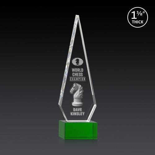 Corporate Awards - Crystal Awards - Springfield 3D Green on Hancock Base Crystal Award