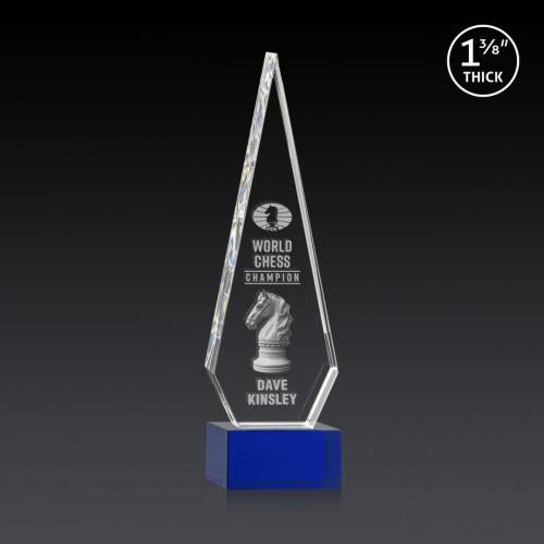 Corporate Awards - Crystal Awards - Springfield 3D Blue on Hancock Base Crystal Award