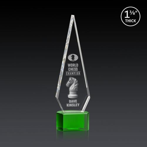 Corporate Awards - Crystal Awards - Springfield 3D Green on Paragon Base Crystal Award