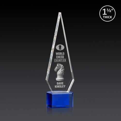 Corporate Awards - Crystal Awards - Springfield 3D Blue on Paragon Base Crystal Award