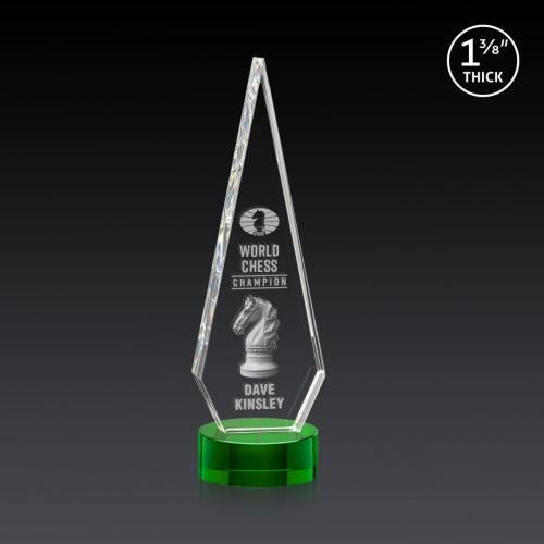 Corporate Awards - Crystal Awards - Springfield 3D Green on Stanrich Base Crystal Award