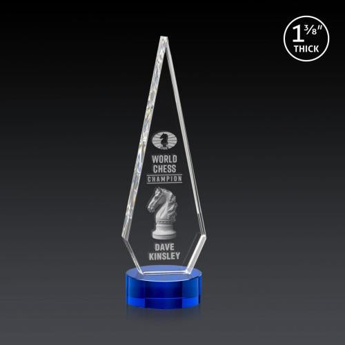 Corporate Awards - Crystal Awards - Springfield 3D Blue on Stanrich Base Crystal Award